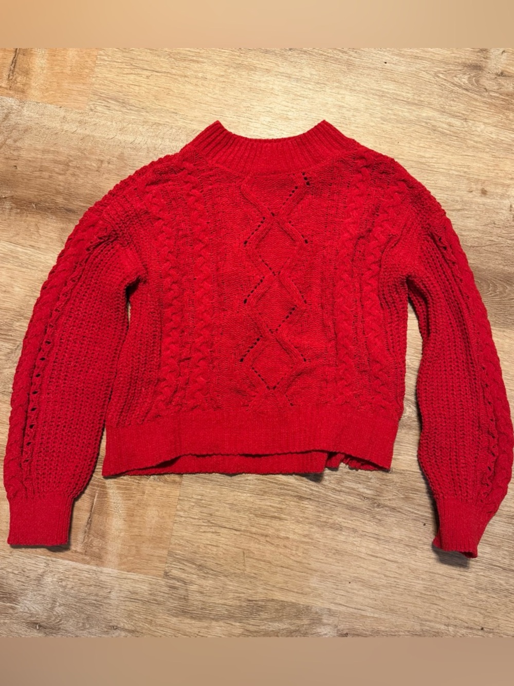 NO BOUNDARIES Red Chenille Cable Knit Sweater Mock Neck Cropped M 7-9